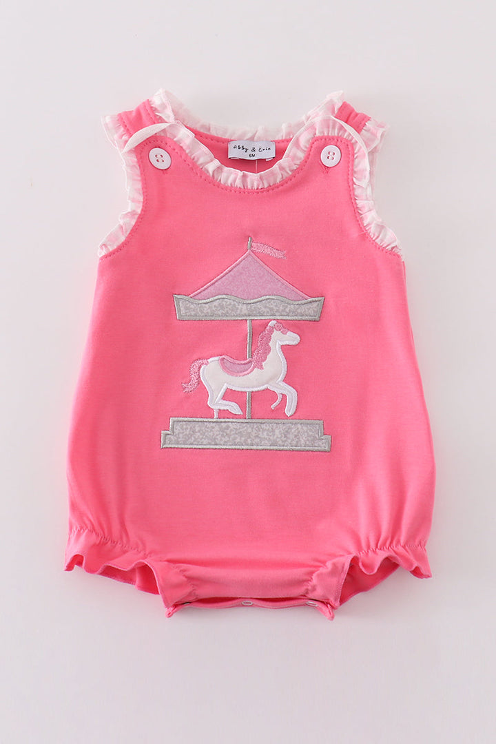 Pink Carousel Applique Girl Bubble