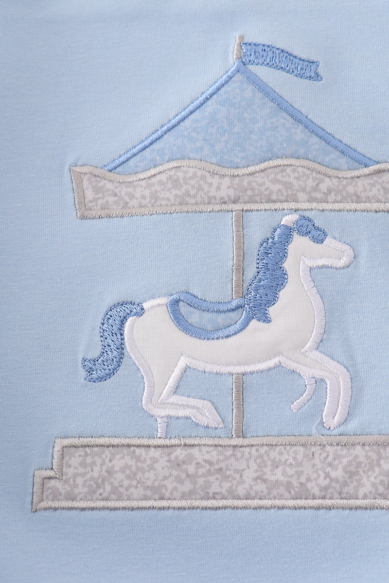 Blue Carousel Applique Boy Bubble