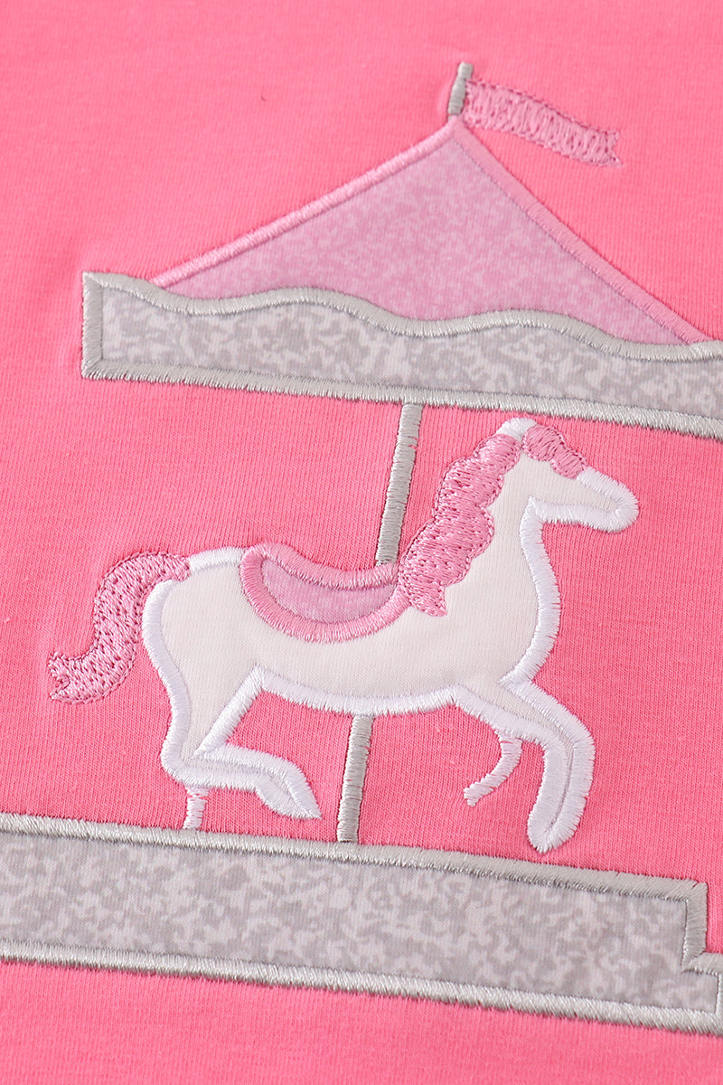 Pink Carousel Applique Girl Dress