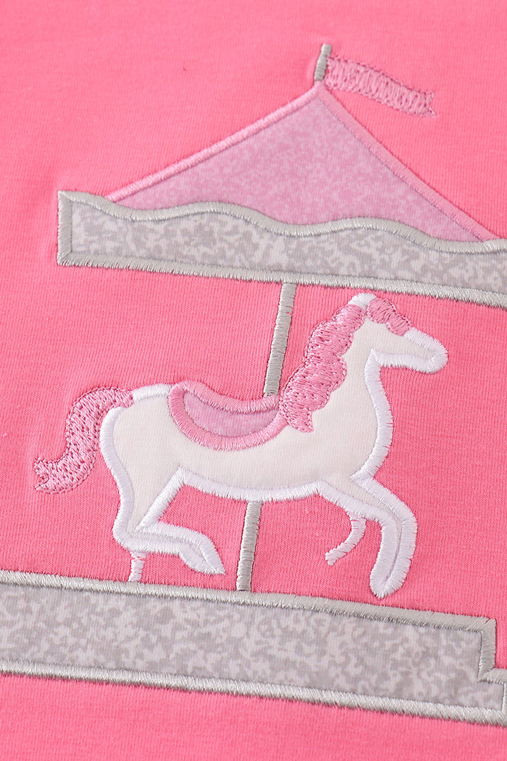 Pink Carousel Applique Girl Dress