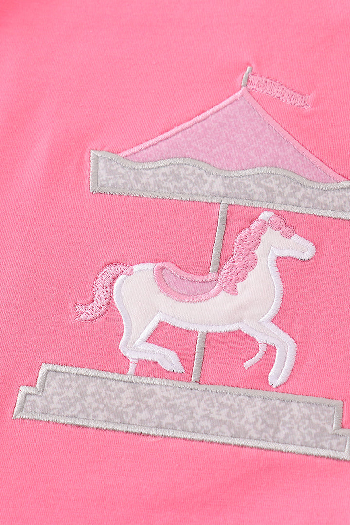 Pink Carousel Applique Girl Set