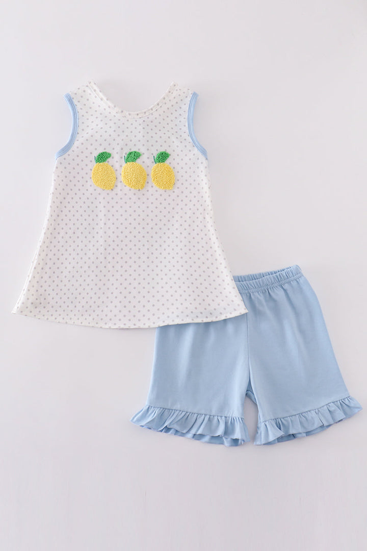 Blue Lemon French Knot Girl Set