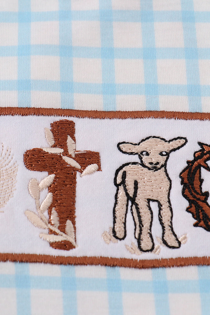 Blue Easter Cross Sheep Embroidery Boy Top