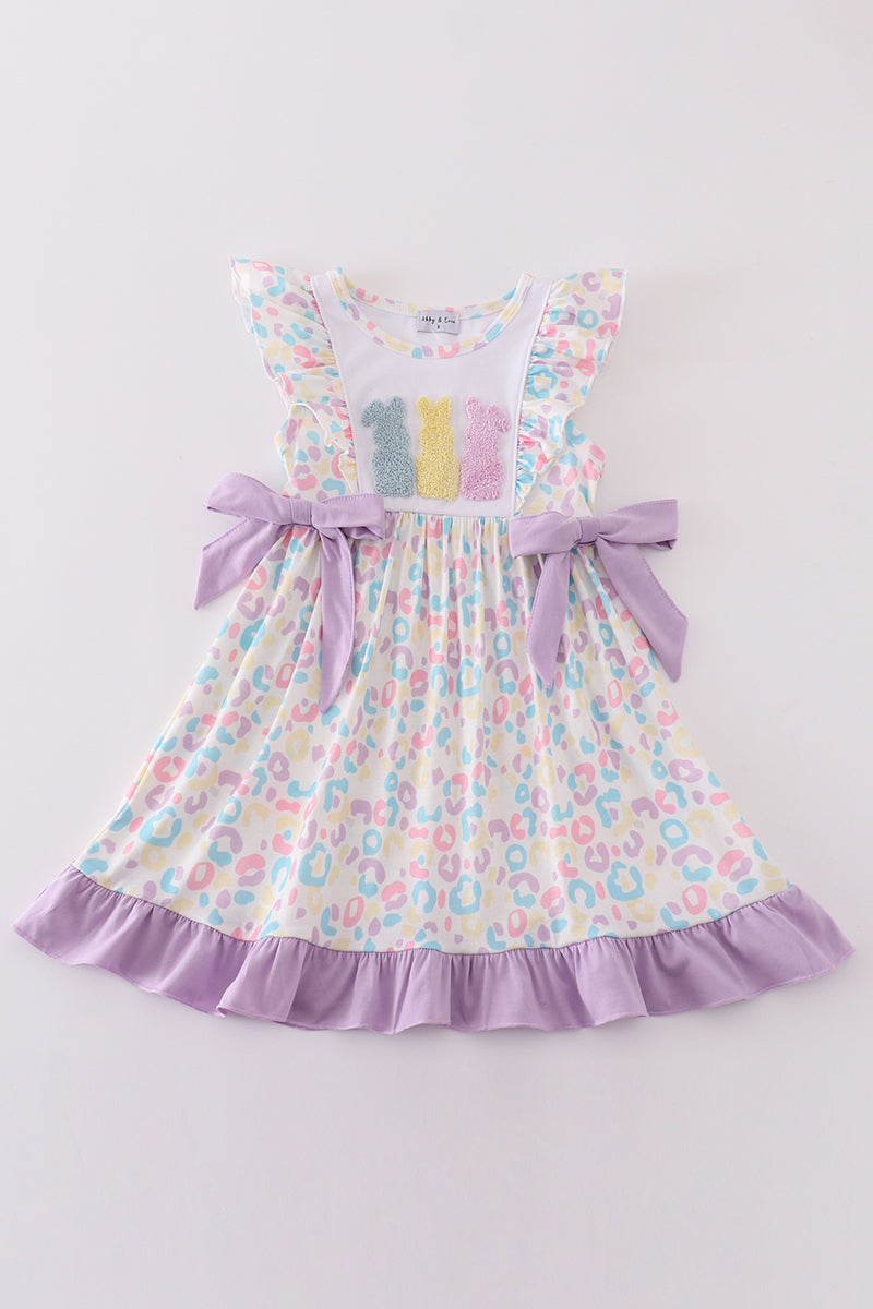 Purple Easter Bunny French Knot Girl Dress