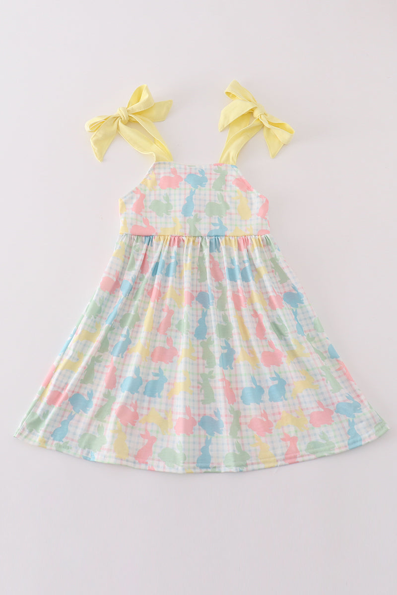 Easter Bunny Print Bow Girl Dress