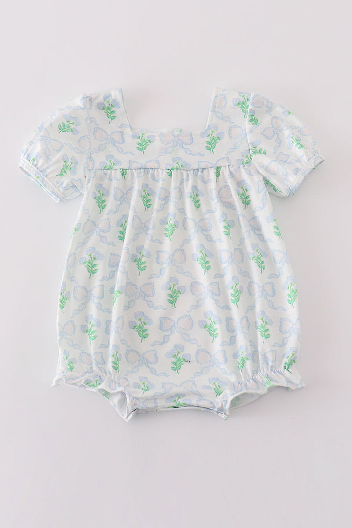 Green Leaves Bow Print Girl Bubble