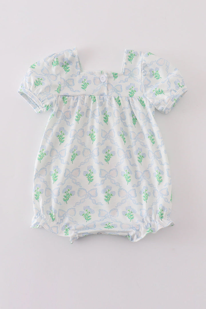 Green Leaves Bow Print Girl Bubble