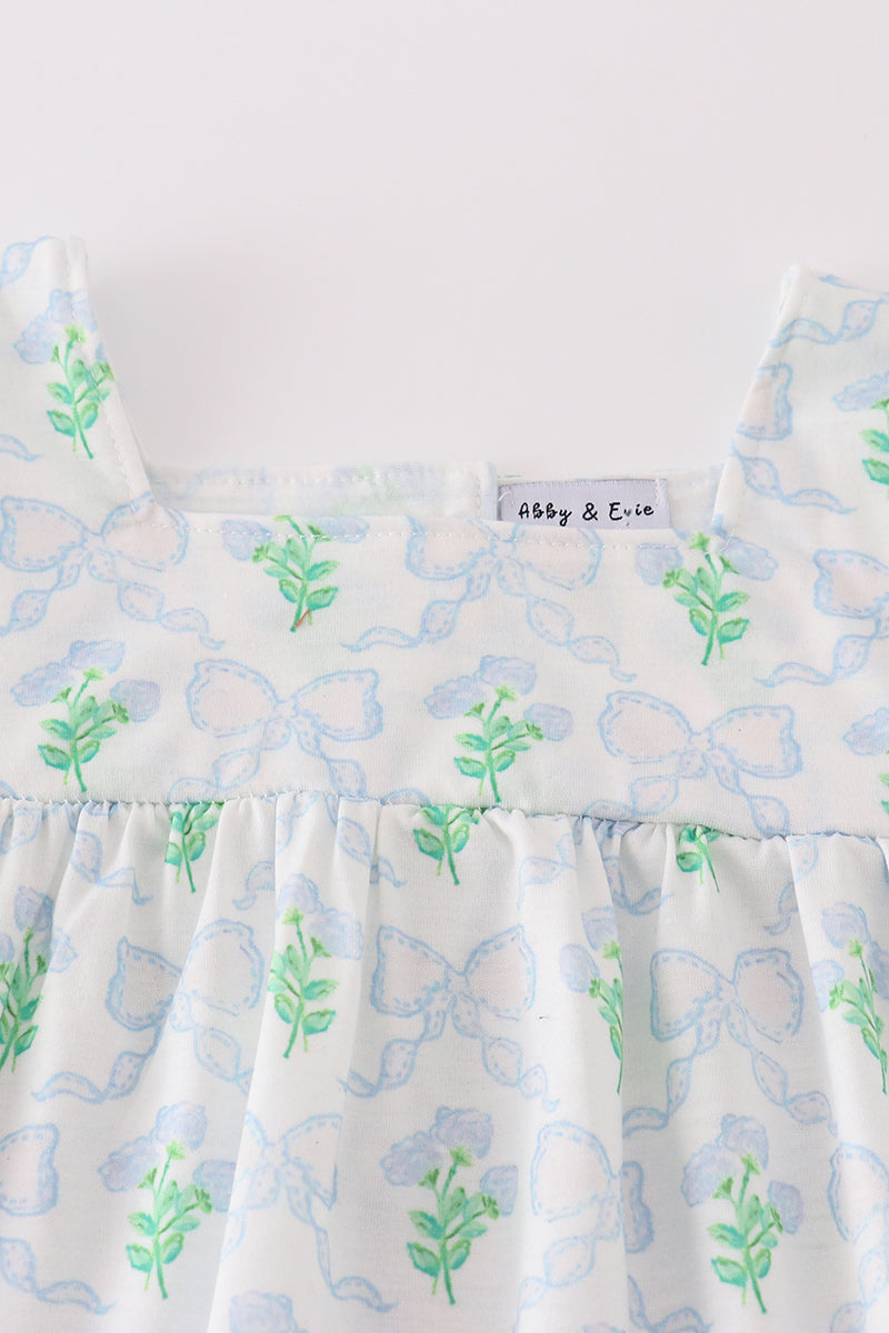 Green Leaves Bow Print Girl Set