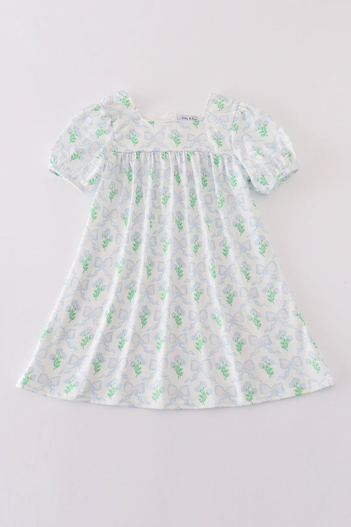 Green Leaves Bow Print Mom&me Dress