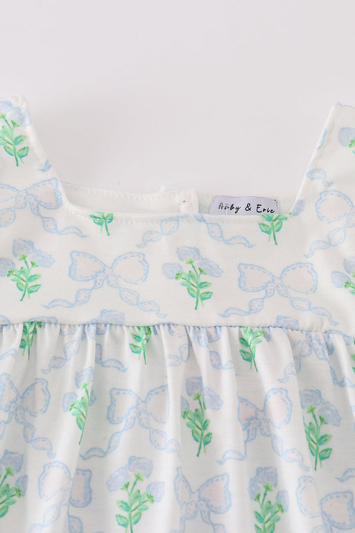 Green Leaves Bow Print Mom&me Dress