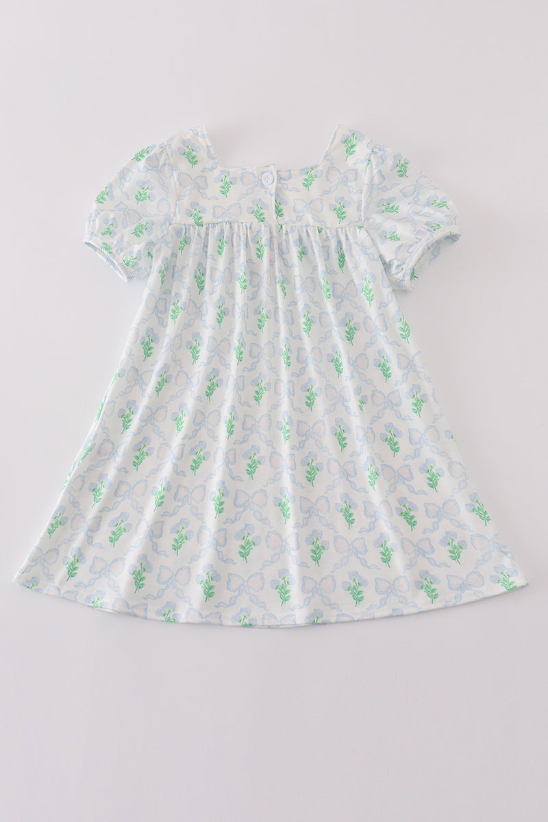 Green Leaves Bow Print Mom&me Dress