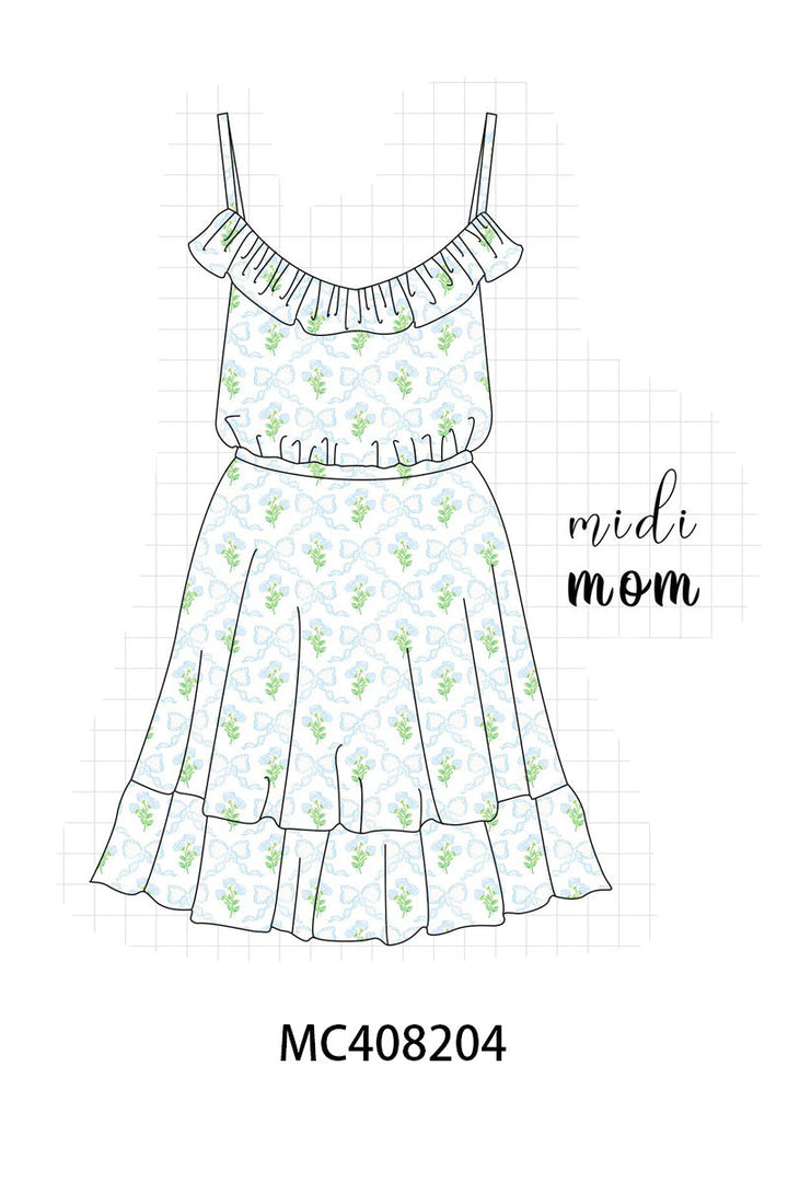 Green Leaves Bow Print Mom&me Dress