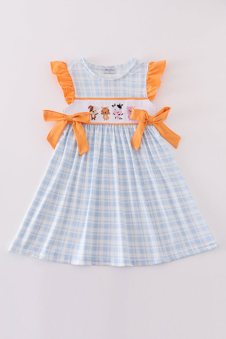 Farm Embroidery Girl Plaid Dress