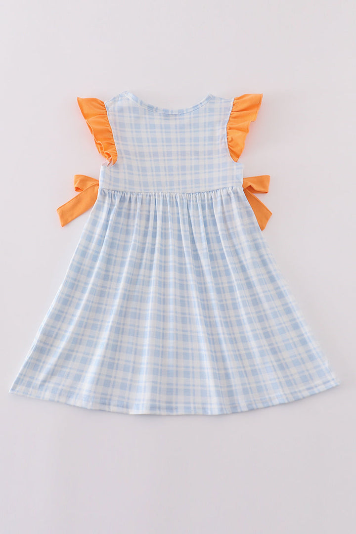 Farm Embroidery Girl Plaid Dress