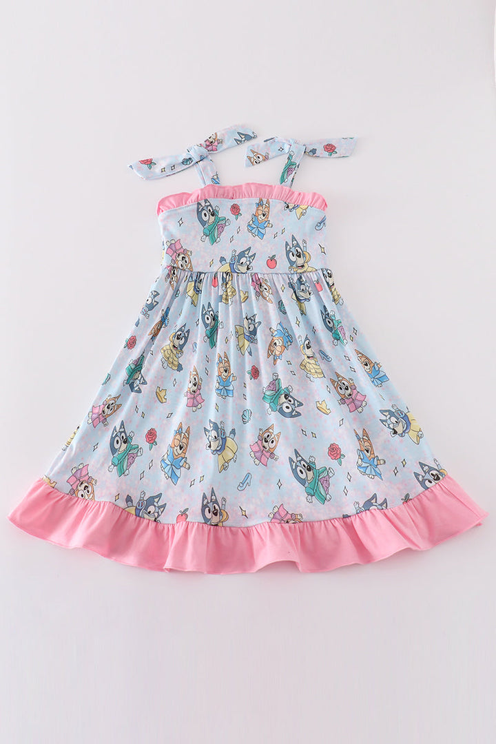 Pink Character Print Ruffle Girl Dress