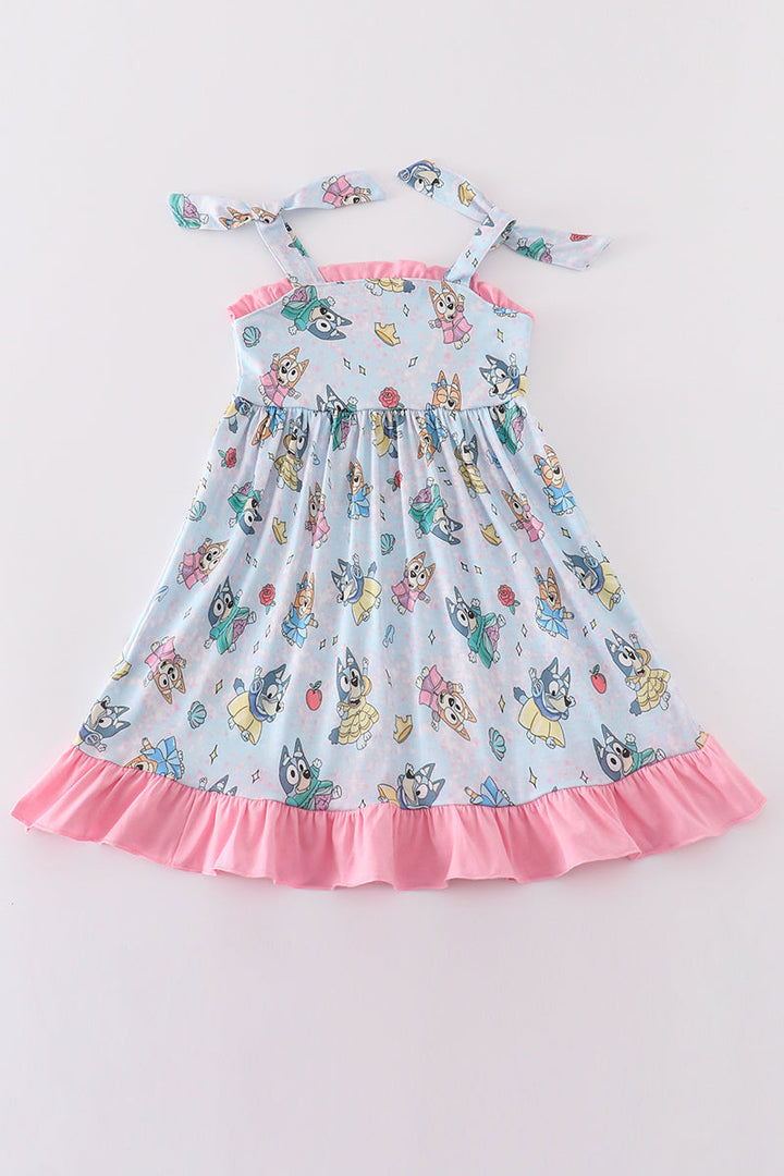 Pink Character Print Ruffle Girl Dress