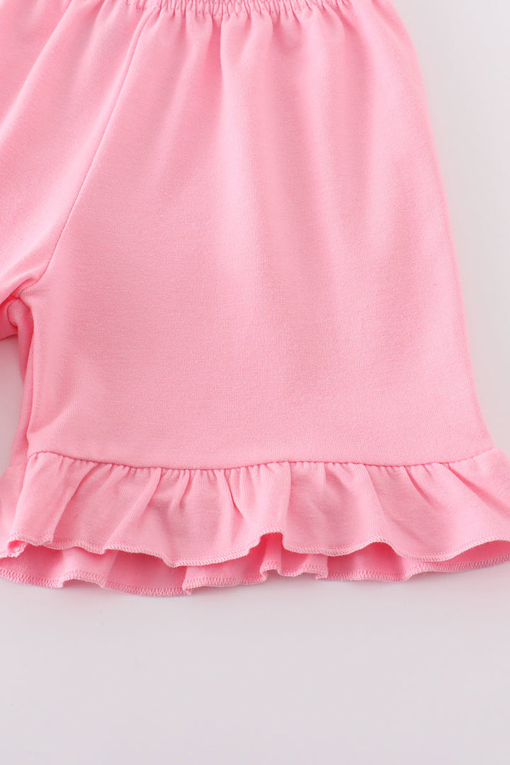 Pink Character Print Ruffle Girl Set