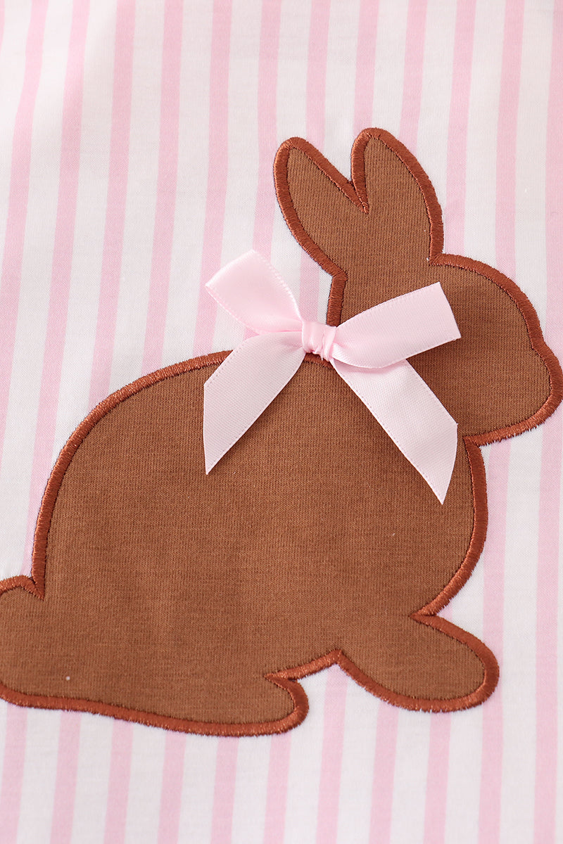 Pink Easter Bunny Applique Stripe Girl Set