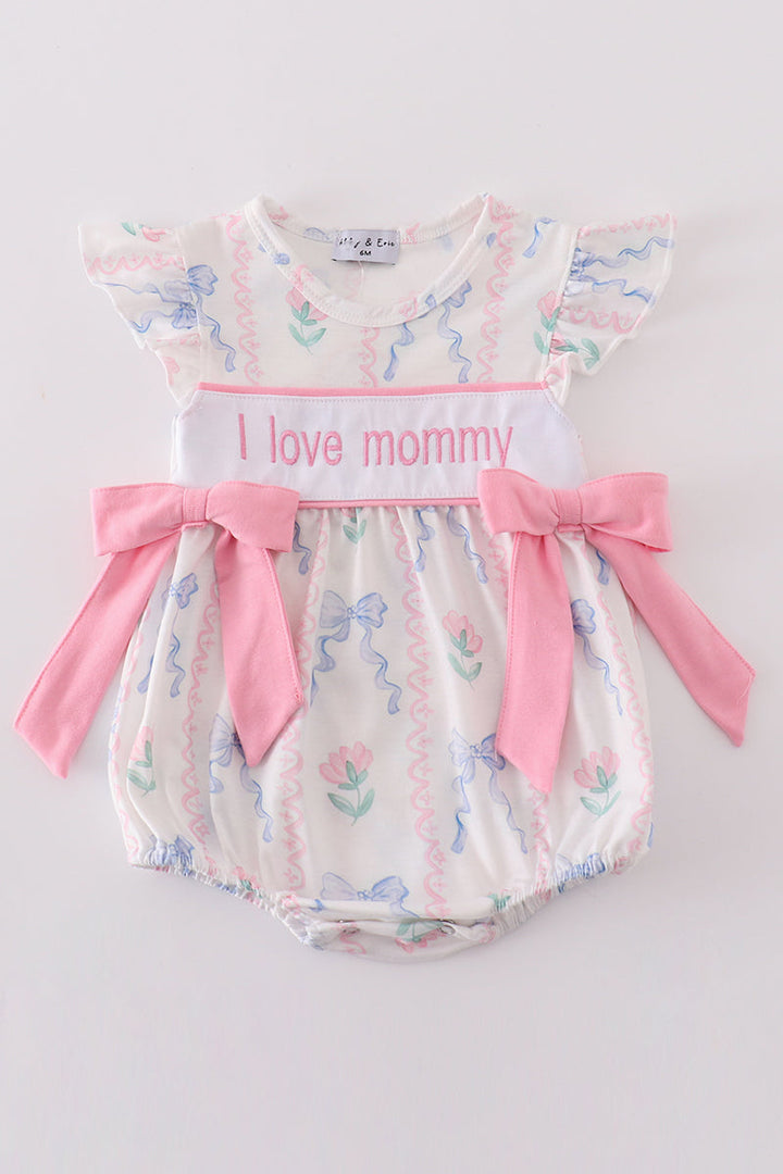 Pink Bow I Love Mommy Embroidery Girl Bubble