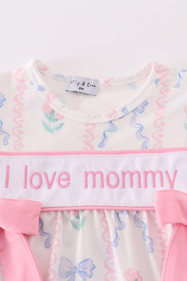 Pink Bow I Love Mommy Embroidery Girl Bubble