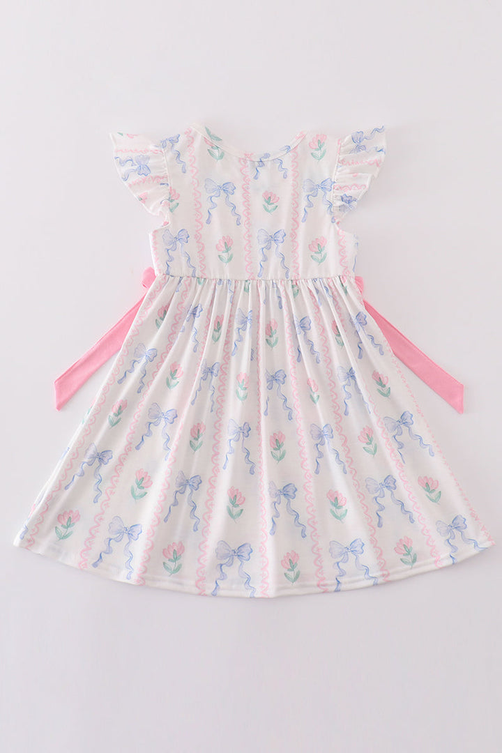 Pink Bow I Love Mommy Embroidery Girl Dress