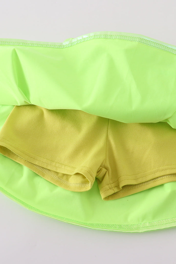 Chartreuse Girl Ruffle Laser Skorts