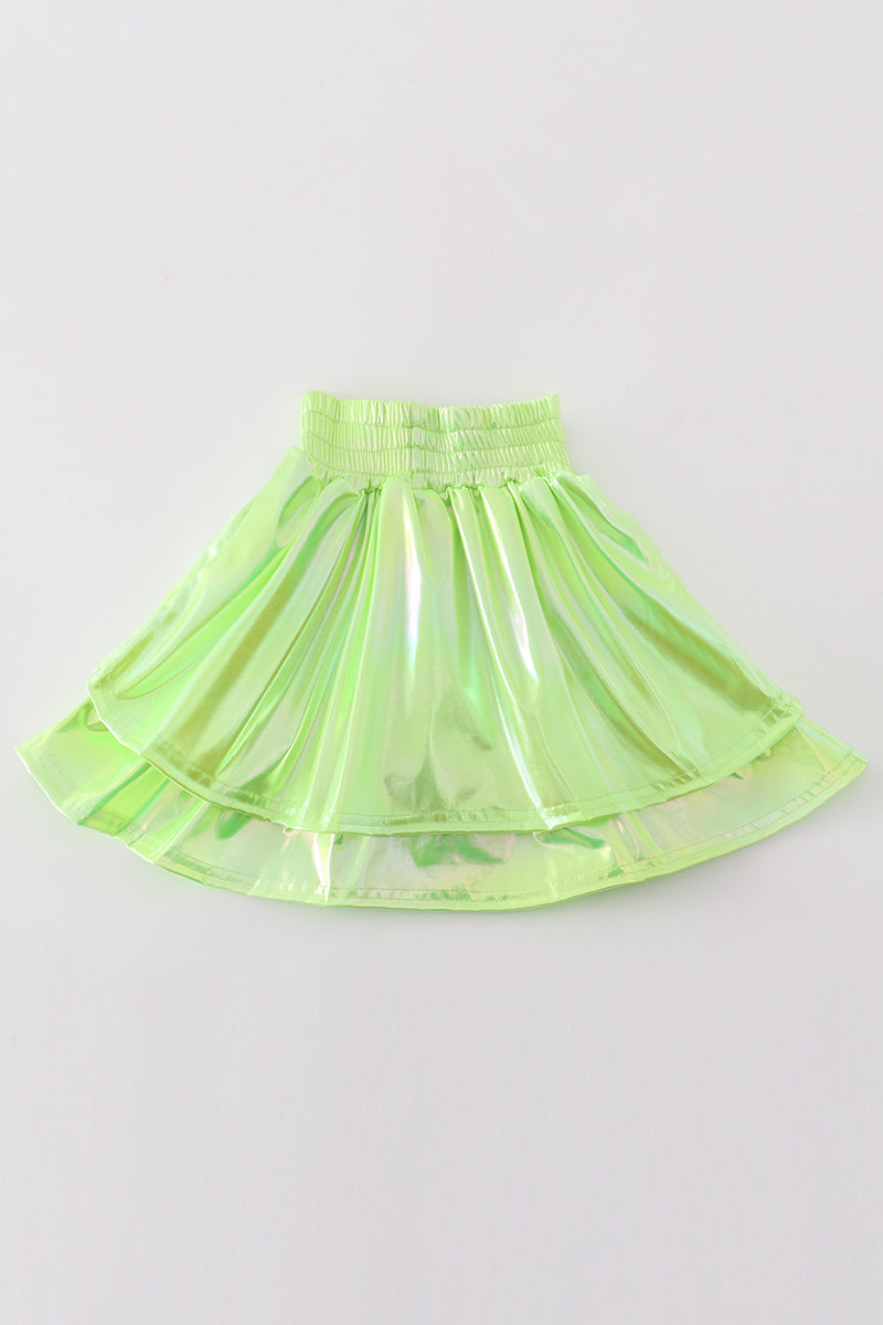 Chartreuse Girl Ruffle Laser Skorts