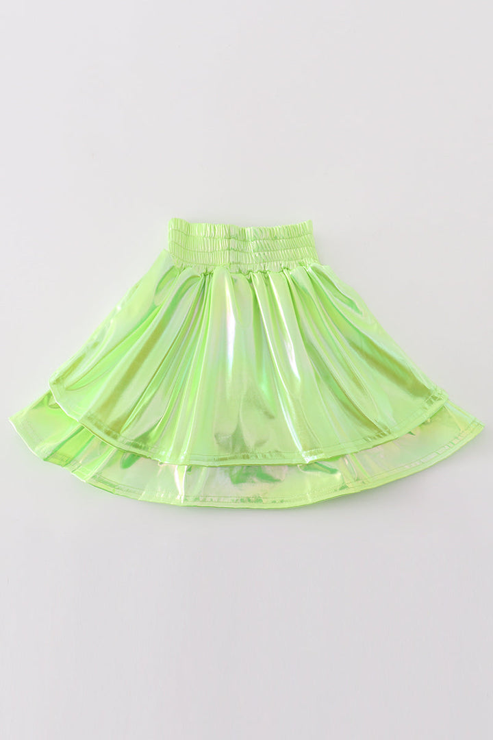 Chartreuse Girl Ruffle Laser Skorts