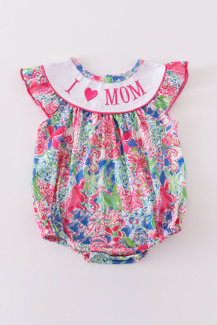 Garden Bloom I Love Mom Embroidery Girl Bubble