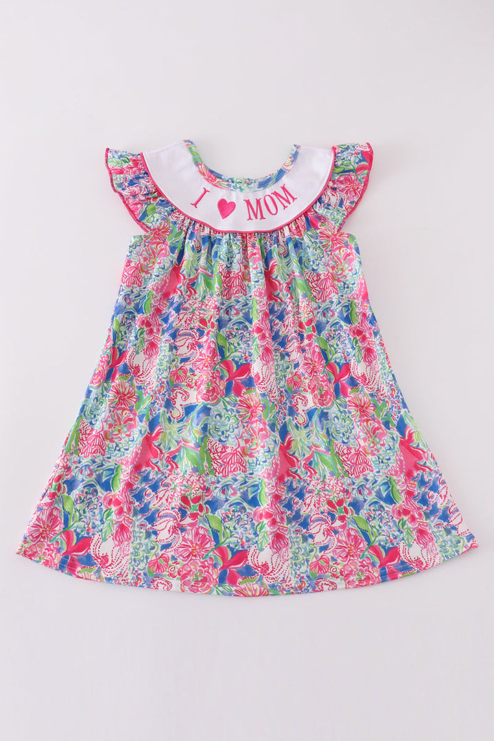 Garden Bloom I Love Mom Embroidery Girl Dress