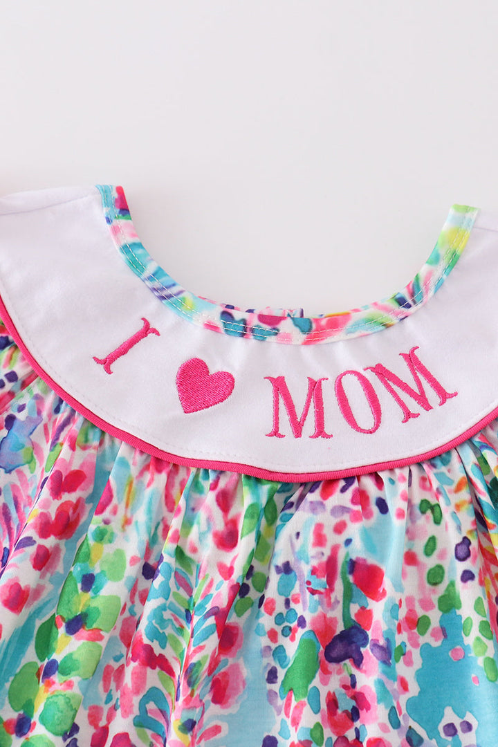 Confetti Bloom I Love Mom Embroidery Girl Dress