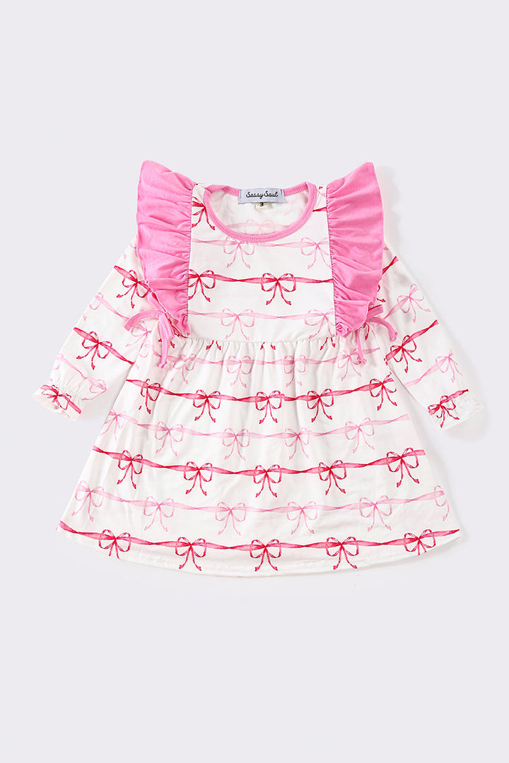 Pink Stripe Bow Print Girl Dress