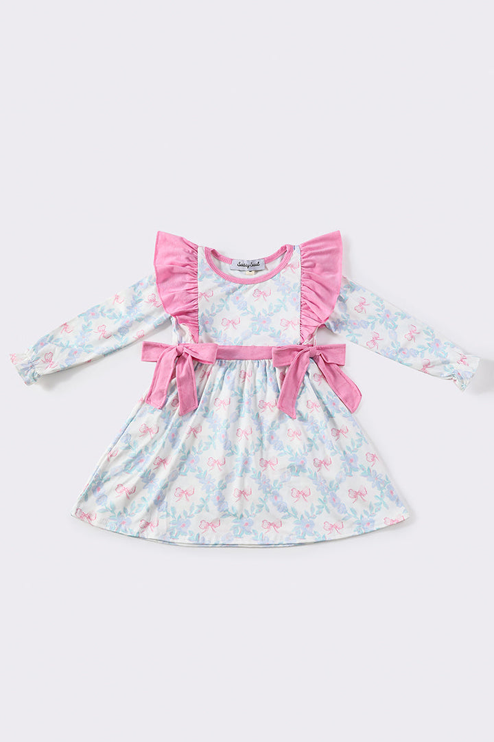 Pink Bow Print Girl Dress