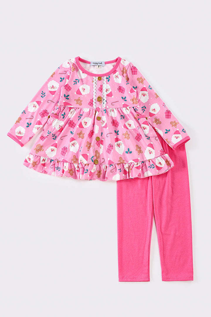 Pink Bow Print Girl Pants Set