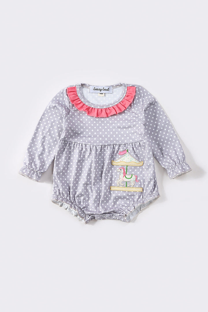 Grey Dot Carousel Applique Girl Bubble