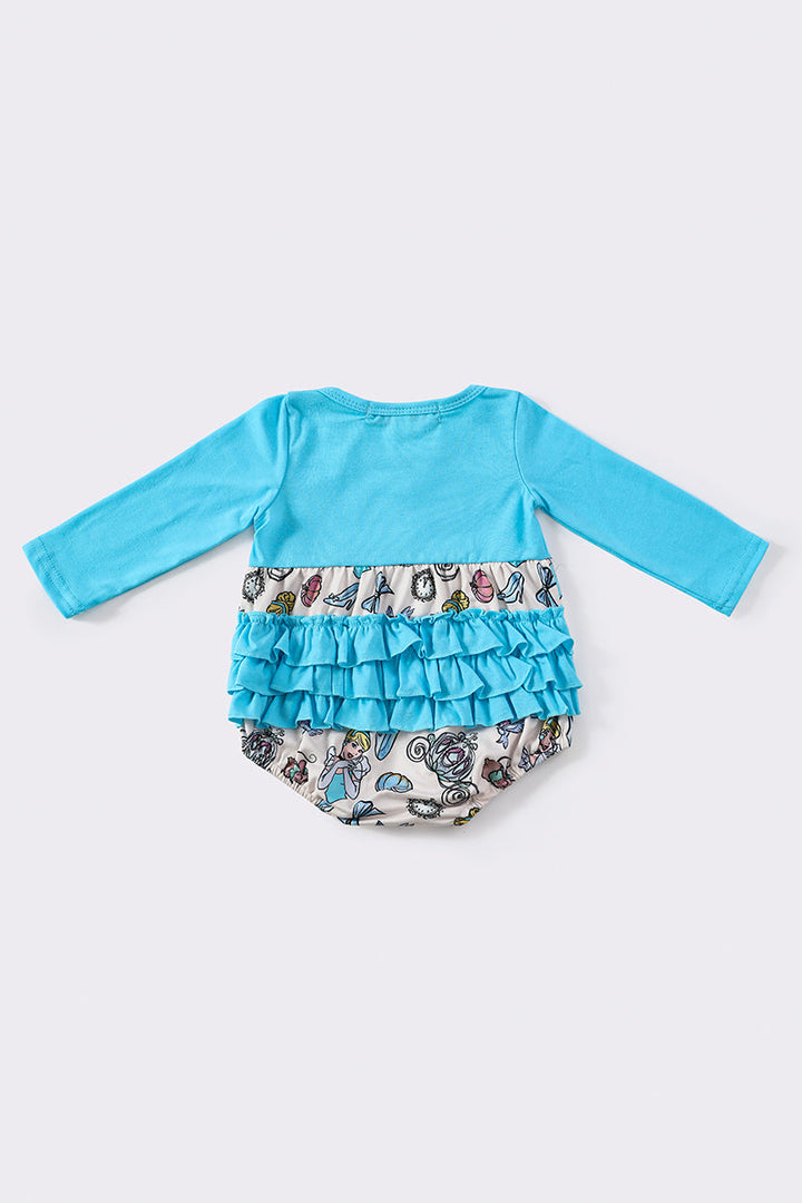 Blue Princess Print Ruffle Girl Bubble