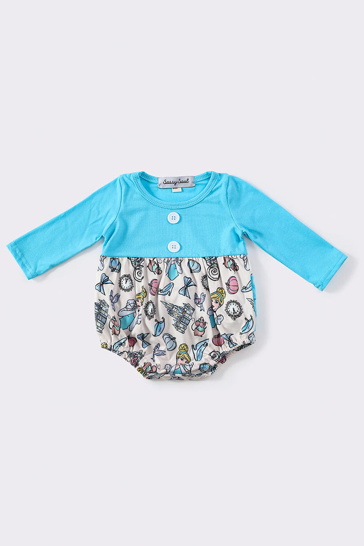 Blue Princess Print Ruffle Girl Bubble