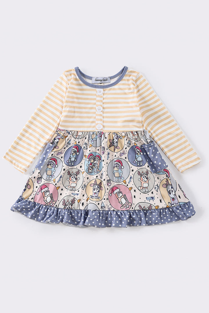 Beige Stripe Christmas Character Dress