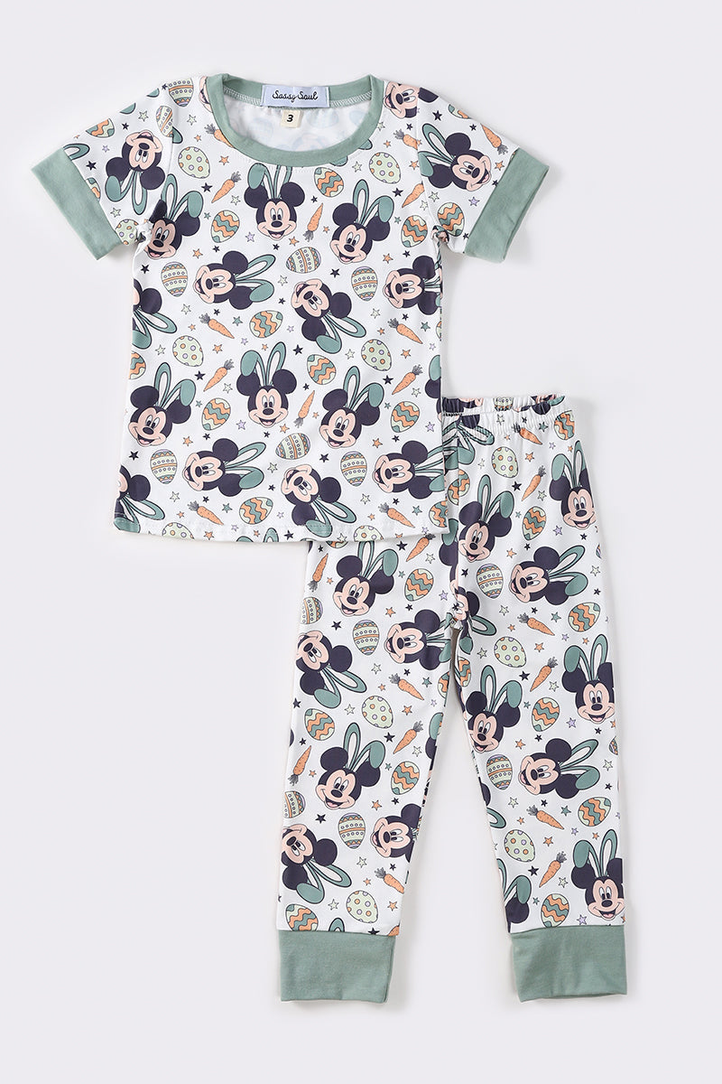 Green Character Print Unisex Pajama Set