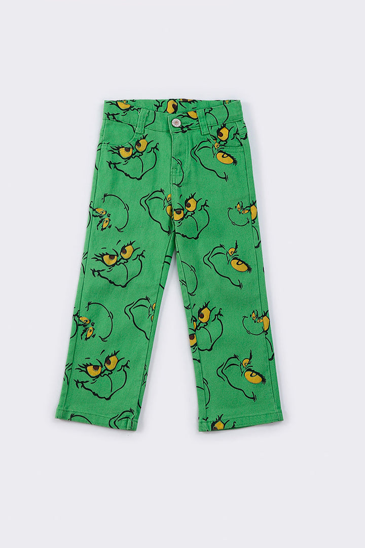 Green Grinch Print Denim Jeans