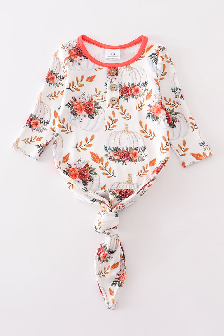 Orange Floral Print Baby Gown