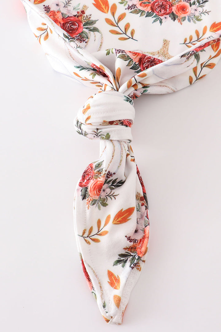 Orange Floral Print Baby Gown