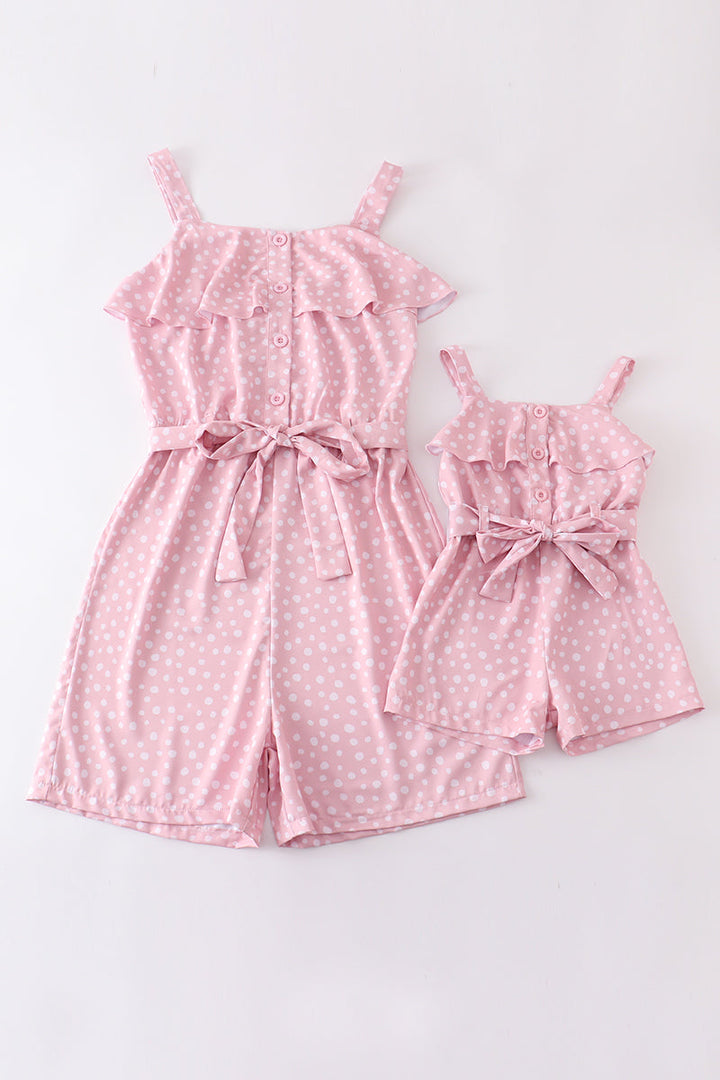 Pink Dot Print Strap Ruffle Jumpsuit Mommy & Me