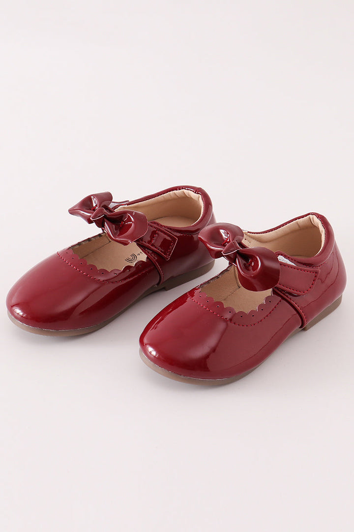 Maroon Bow Mary Jane Shoes