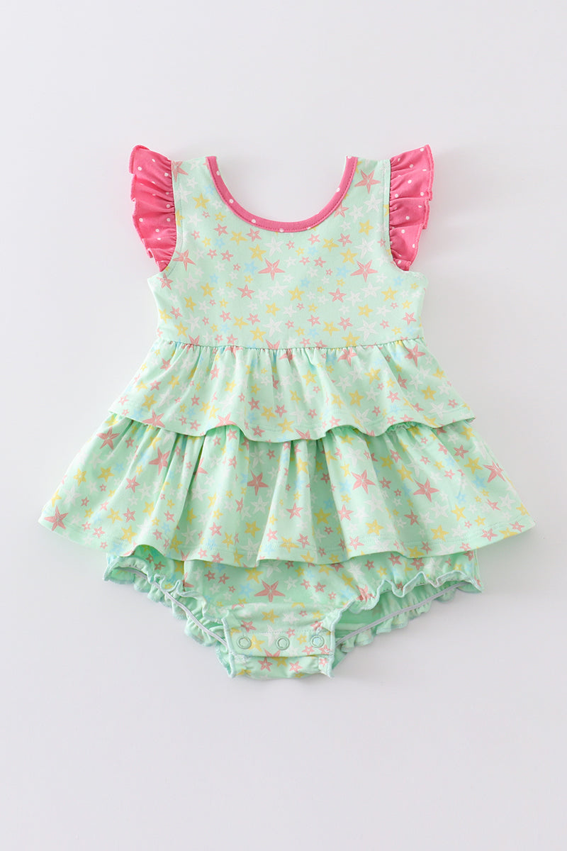 Platinum Star Print Ruffle Girl Bubble