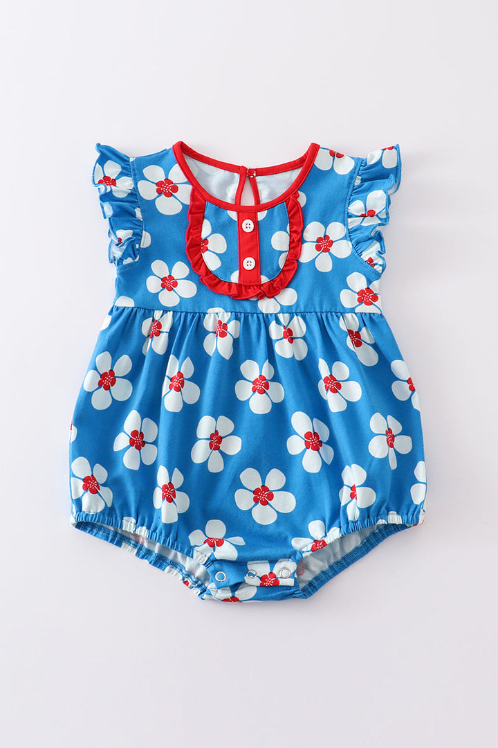 Blue & White Floral Print Ruffle Girl Bubble