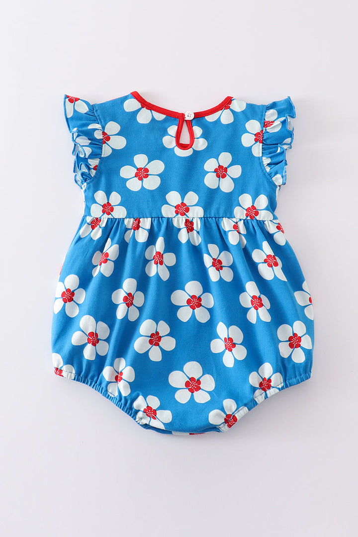 Blue & White Floral Print Ruffle Girl Bubble