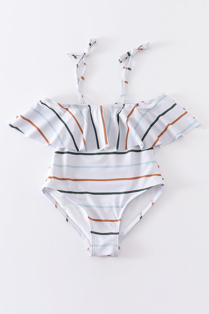 Organic Rainbow Stripe Strap Girl Swimsuit One Piece Upf50+