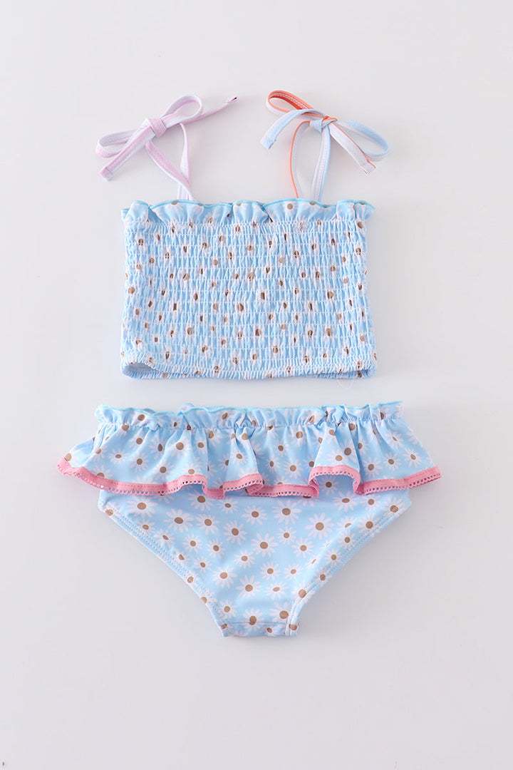 Blue Daisy Smocked 2 Pcs Swimsuit