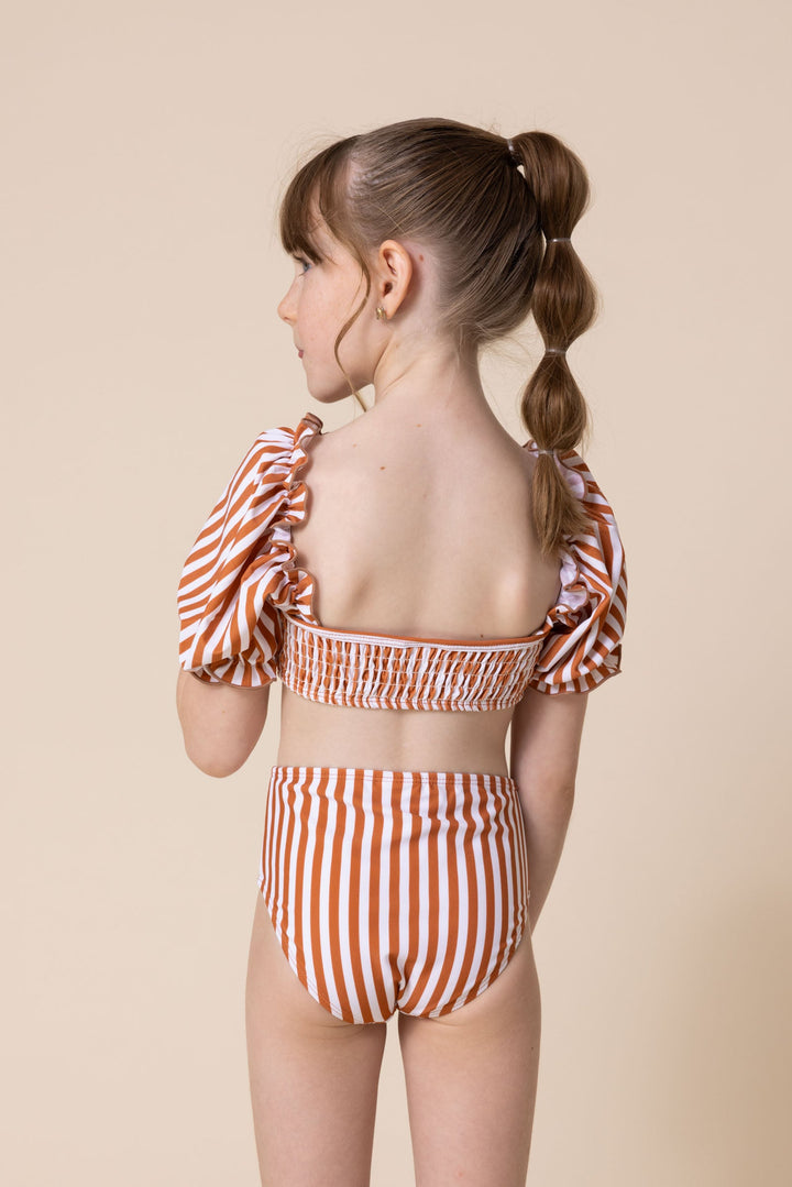 Terracotta Stripe Smocked 2pc Girl Swimsuit (size Run Small, Go Up 2-3 Sizes)